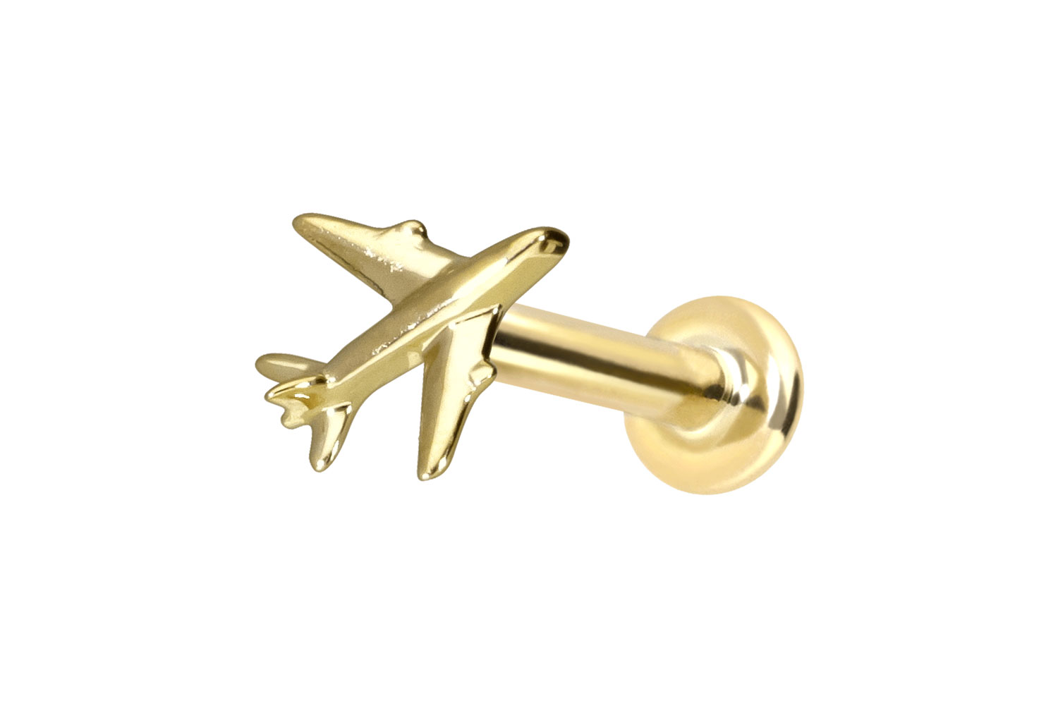 14 Karat Gold Labret Piercing mit Push Fit FLUGZEUG
